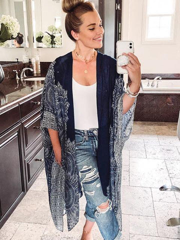 Blue Ribbon Print Kimono - Shopmossrose